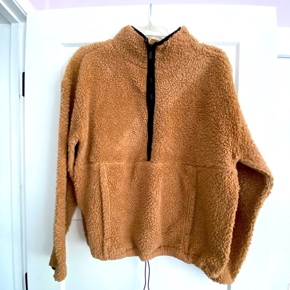 Brown fuzzy half zip - Picture 1 of 6